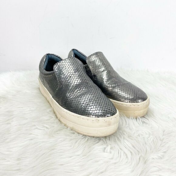 J/Slides 9 Womens Silver Metallic Snakeprint Street Slip-on Sneakers - Picture 1 of 9